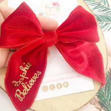 Load image into Gallery viewer, Red Velvet Personalised Christmas Hair Bow Headband or Clip
