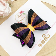 Load image into Gallery viewer, Halloween Embroidered Leatherette and Glitter Bow Headband or Clip

