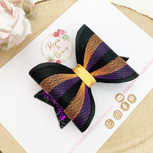 Halloween Embroidered Leatherette and Glitter Bow Headband or Clip