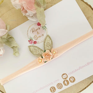 Dainty Bunny Ears Easter headband - Peach and Gold Headband