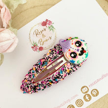 Load image into Gallery viewer, Sugar skull large snap clip - Halloween hair clip - day of the dead pumpkin hair clip
