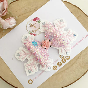 Pink Snowflake Hair Bow Clip or Headband