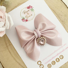 Load image into Gallery viewer, Pink Heart Charm Leatherette Sailor Bow Headband or Clip
