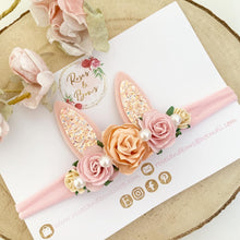 Load image into Gallery viewer, Pink and Peach Bunny Ears Easter headband - Girls Hairband - Photo Prop
