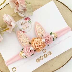 Pink and Peach Bunny Ears Easter headband - Girls Hairband - Photo Prop