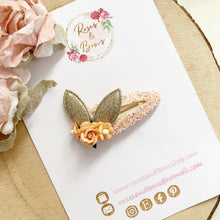 Load image into Gallery viewer, Peach and gold Dainty Bunny Ears Easter Snap Clip
