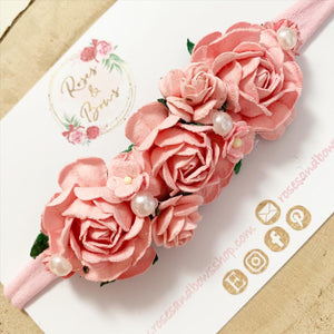 Pink nylon headband - Flower Crown Headband