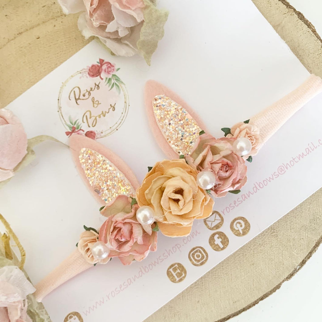 Peach Blush Bunny Ears Easter headband - Girls Hairband - Photo Prop