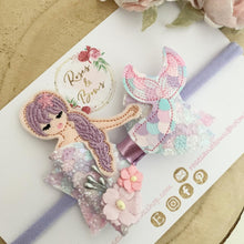 Load image into Gallery viewer, Mermaid Embroidered Hair Bow Clip or Headband
