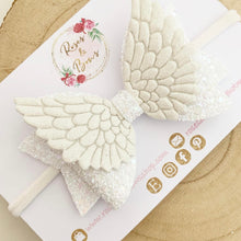 Load image into Gallery viewer, Angel Wings White Glitter Hair Bow Headband or Clip
