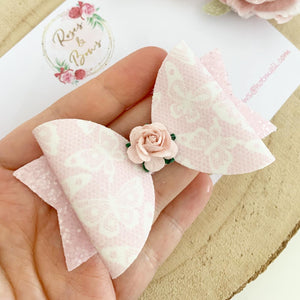 Pink Butterfly Hair Bow Headband or Clip