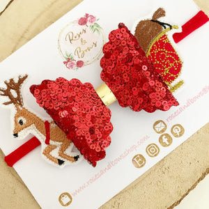Christmas Sleigh Hair Bow Clip or Headband