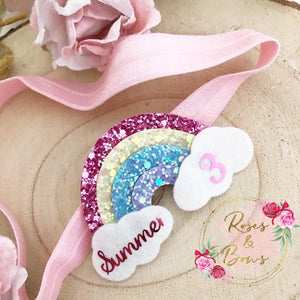 Personalised Rainbow Glitter Clip, Badge Headband or Brooch