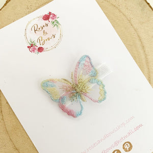 Rainbow embroidered butterfly clip