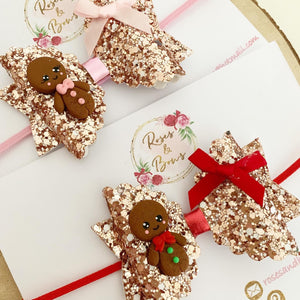 Christmas Gingerbread Hair Bow Headband or Clip