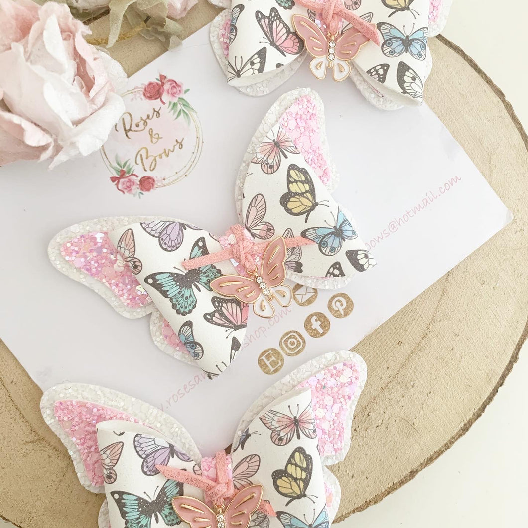 Butterfly Glitter Hair Bow Headband or Clip