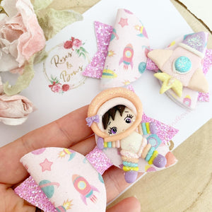 Space astronaut and rocket Hair Bow Headband or Clip