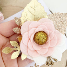 Load image into Gallery viewer, Felt flower clip or headband - blush and gold flower headband
