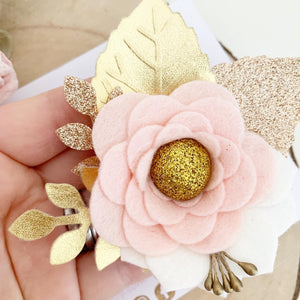 Felt flower clip or headband - blush and gold flower headband