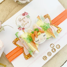 Load image into Gallery viewer, Bunny Transparent and Glitter Carrot Hair Bow Headband or Clip
