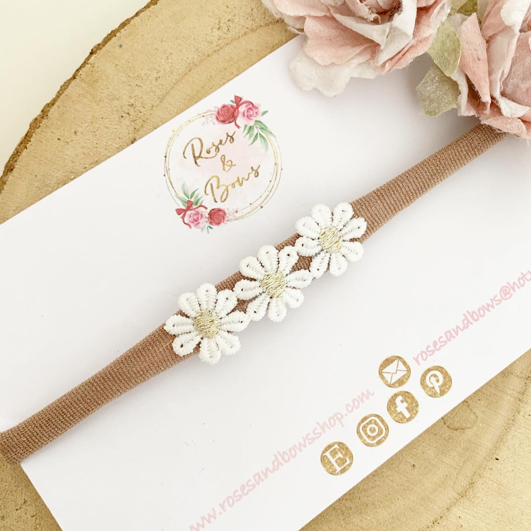 Gold Daisy headband - nude nylon headband