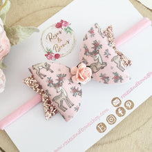Load image into Gallery viewer, Pink reindeer Glitter Hair Bow Headband or Clip
