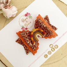 Load image into Gallery viewer, Autumn leaves rainbow Glitter Hair Bow Headband or Clip
