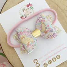 Load image into Gallery viewer, Floral Duck Glitter Hair Bow Headband or Clip - Pink Sequin Bunny Rabbit Ears Hair Bow

