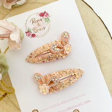 Load image into Gallery viewer, Peach rhinestone Dainty Bunny Ears Easter Snap Clip
