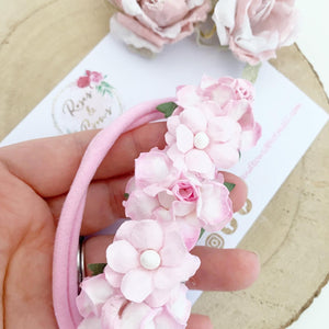 Pink flower crown nylon headband - Flower Crown Headband