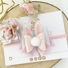 Load image into Gallery viewer, Easter Bunny Cotton Tail and Bunny Ears Hair Bow Headband or clip
