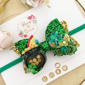 St Patrick’s Day Rainbow Shamrock Shaker Hair Bow Headband or Clip