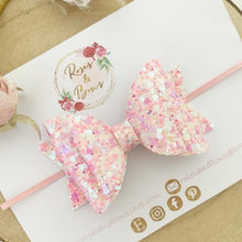 Load image into Gallery viewer, Pink Heart Glitter Hair Bow Headband or Clip
