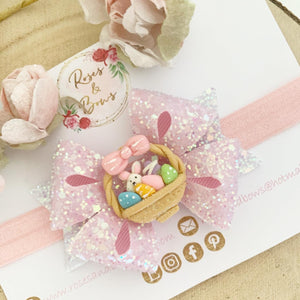 Easter Basket Glitter Hair Bow Headband or Clip