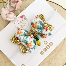 Load image into Gallery viewer, Tropical Pineapple Glitter Bow Headband or Clip
