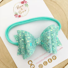 Load image into Gallery viewer, Mint Green Glitter Hair Bow - Green Glitter Hair Bow Hair Clip or Headband
