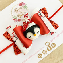 Load image into Gallery viewer, Christmas Red Penguin Hair Bow Clip or Headband
