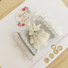 Load image into Gallery viewer, White and Silver Christmas Tree Hair Bow Clip or Headband
