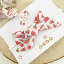 Load image into Gallery viewer, Watermelon cotton hand tied Hair Bow Headband or Clip
