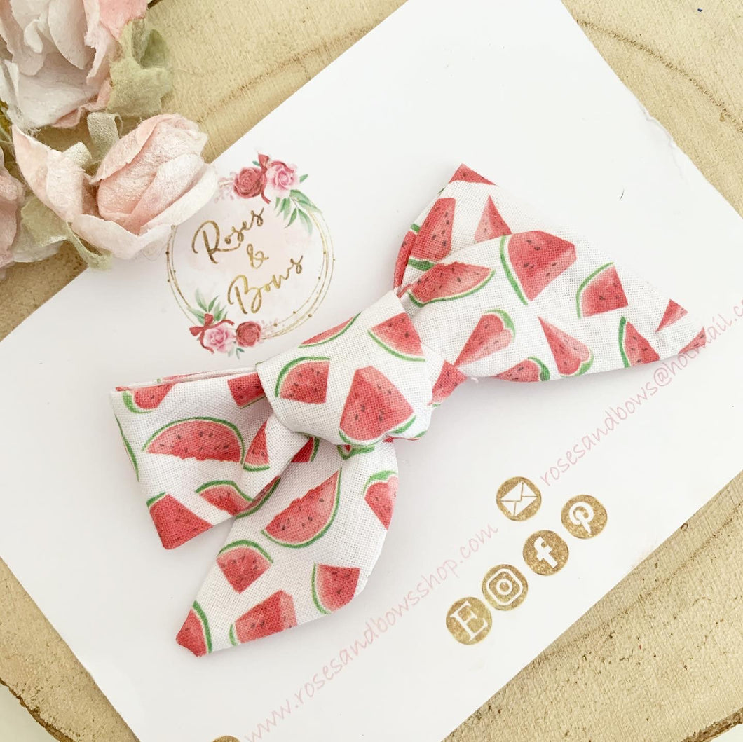 Watermelon cotton hand tied Hair Bow Headband or Clip