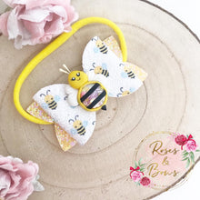 Load image into Gallery viewer, Glitter Bee Shaker Hair Bow Headband or Clip
