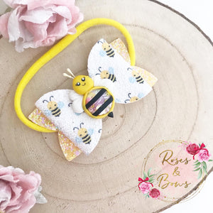 Glitter Bee Shaker Hair Bow Headband or Clip