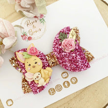 Load image into Gallery viewer, Bunny Gold and Pink Hair Bow Headband or Clip
