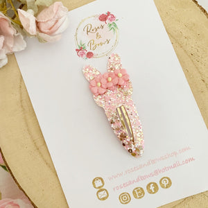 Pink & Gold Easter Bunny glitter snap clip