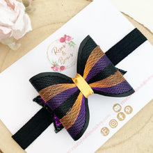 Load image into Gallery viewer, Halloween Embroidered Leatherette and Glitter Bow Headband or Clip
