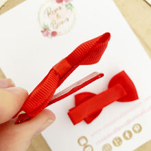 Load image into Gallery viewer, Red School Small Hair Bow Clip Set look
