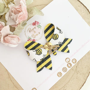 Bee Charm Hair Bow Headband or Clip