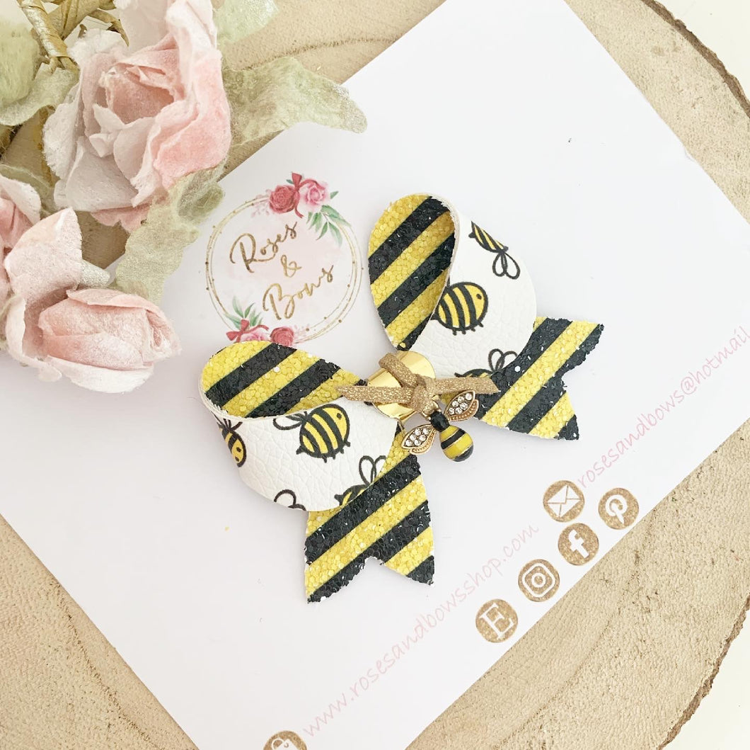 Bee Charm Hair Bow Headband or Clip