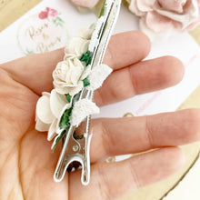 Load image into Gallery viewer, White flower and leaf headband or clip - Flower Crown Headband
