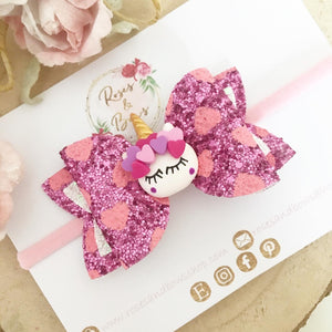 Valentine’s Unicorn Hair Bow Headband or Clip